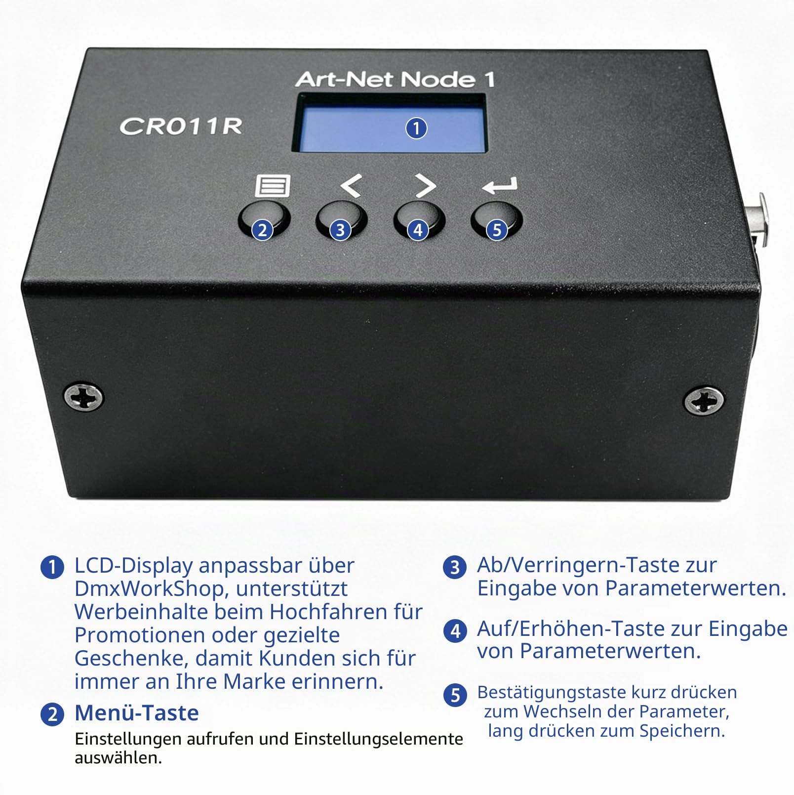 CR011R 1-Universe Bidirektionaler Art-Net DMX Konverter – Ethernet zu DMX512 Interface mit OLED Display, Type-C Stromversorgung für Lichtsteuerung, Simulation & LED-Streifen-Anwendungen