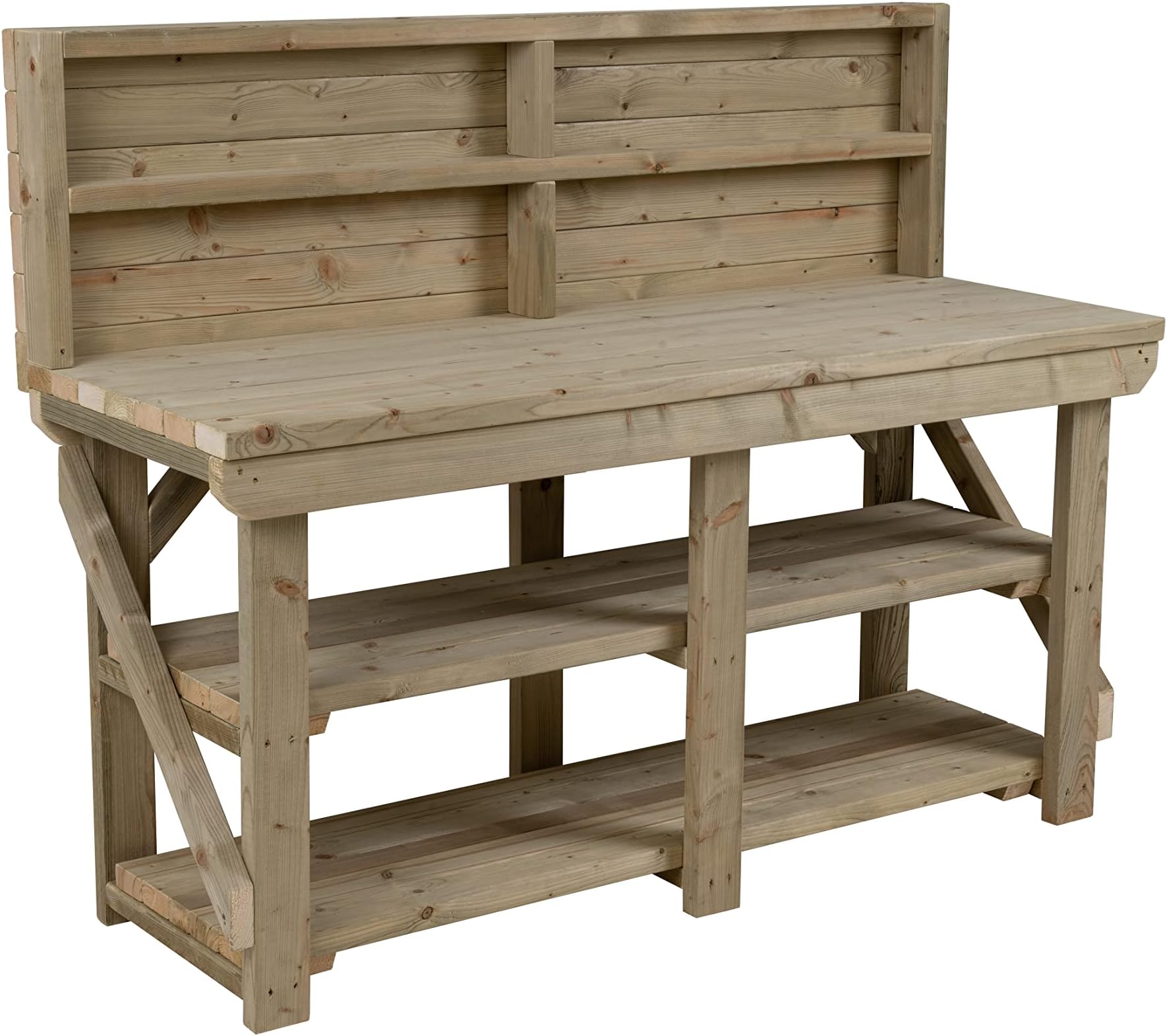 Arbor Garden Solutions Heavy Duty Workbench with Double Shelf & Back Panel, Pressure Treated Timber Garage Table - 6ft (180cm)