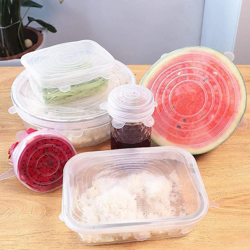 Mr.gadget's Solutions Clear Reusable Silicone Food Covers (6-Pack) | Stretchable, Multi-Size Bpa-Free Lids | Airtight, Eco-Friendly Food Storage | Microwave, Dishwasher & Freezer Safe | Bowl & Container Covers