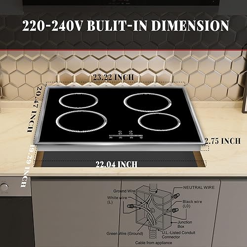 Miniatura 7 de Estufa eléctrica de 24 pulgadas, estufa eléctrica de 4 quemadores, estufa de cerámica integrada de 24 pulgadas con control deslizante, temporizador,