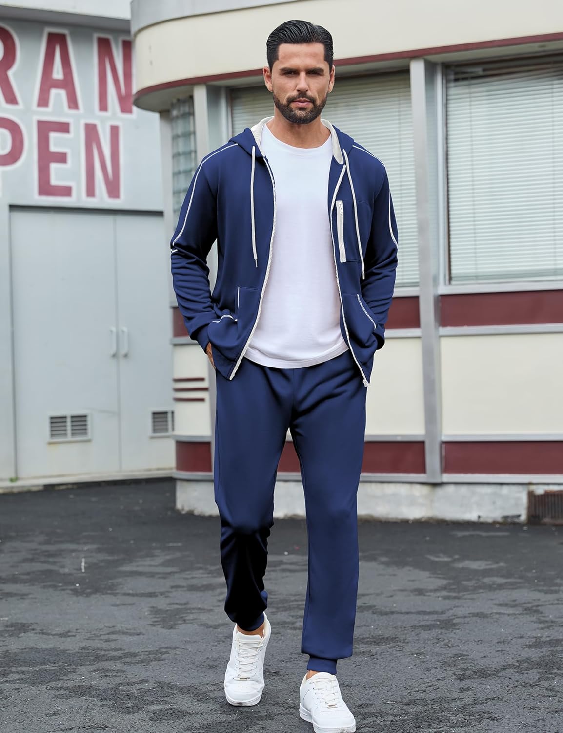 LecGee Men's Full zip Hooded Jacket and Jogger set Casual Hoodie Long Sleeve Sweatshirt & Pants 2 Piece Sports Tracksuit - Image 3