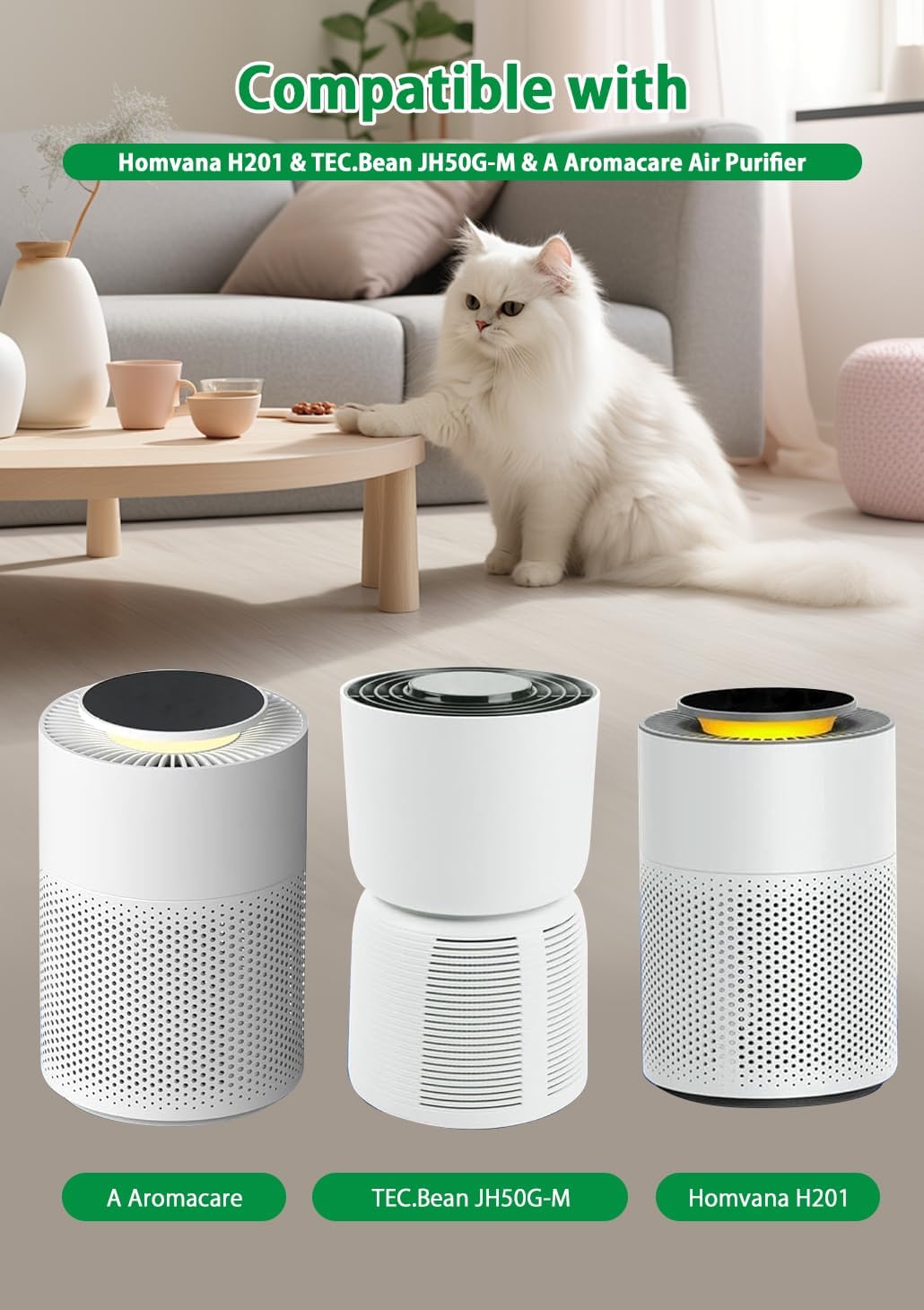 H13 Grade BBT BAMBOOST H201 HEPA Filter Compatible with Homvana H201, TEC.Bean JH50G-M, A Aromacare Air Purifier, High-Efficiency Activated Carbon Filter, 2 Pack
