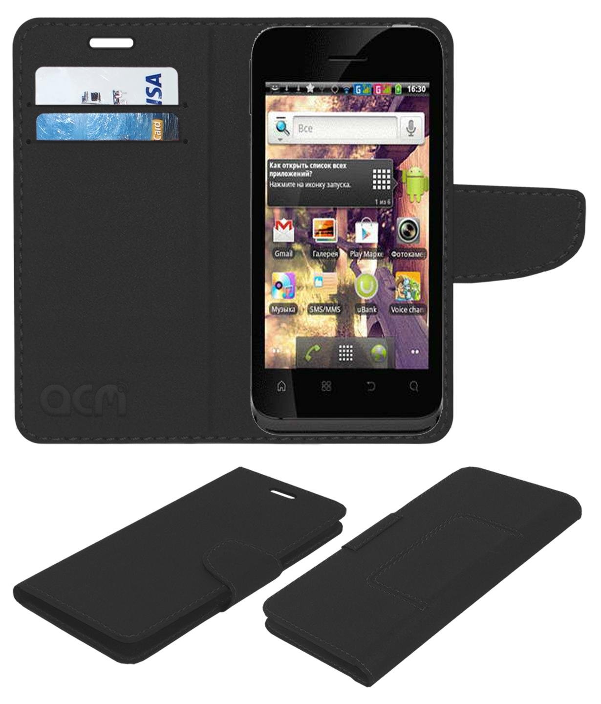 ACM Mobile Leather Flip Flap Wallet Case Compatible with Fly Pride Mobile Cover Black