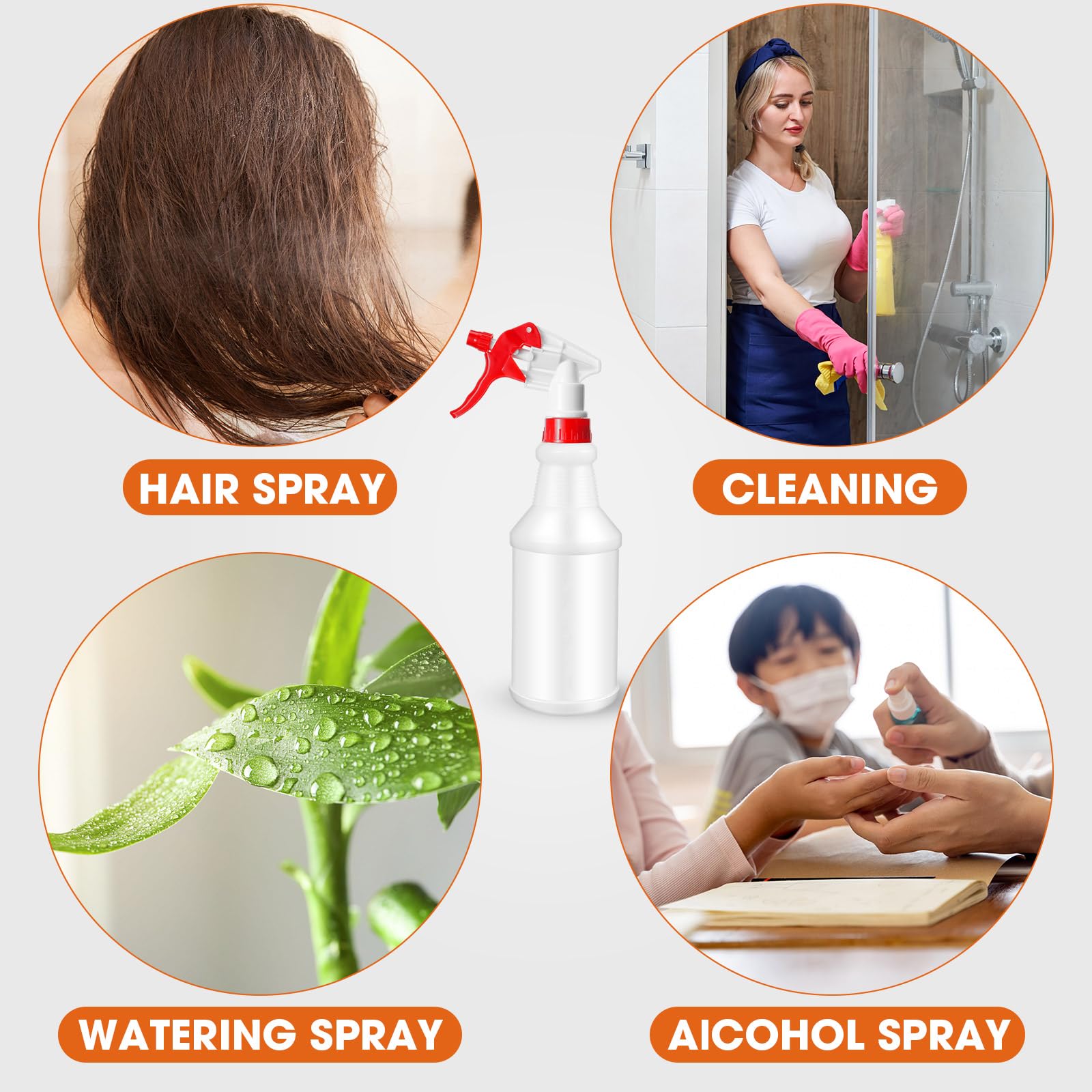 Eccliy Lot de 12 vaporisateurs en plastique de 473,6 g, anti-fuite vides et réutilisables pour solutions de nettoyage, eau, détails automobiles ou salle de bain et cuisine, commercial et résidentiel