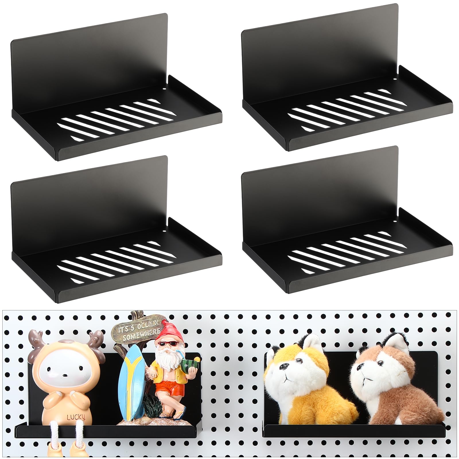 Therwen 4 Pack Magnetic Pegboard Shelves Wall Organizer Metal Pegboard Shelf Steel Tray Accessories Organizing Tools for Craft Home Kitchen(8 x 4.7 x