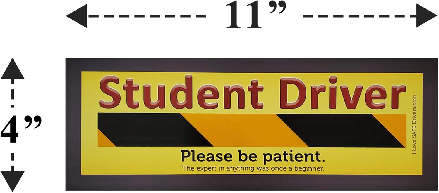 Student Driver Car Magnet Set |==| 2 Large Magnets for Side Doors (12"x12") and 1 Magnet for Rear (11"x4") |==| by Safe Driver Movement