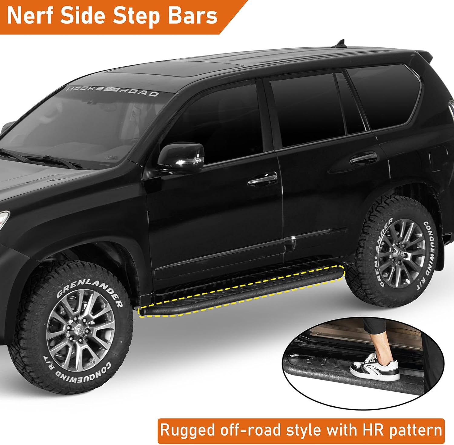 Hooke Road GX460 Side Steps Running Boards for 2010-2023 Lexus GX460, Sturdy Steel Rock Slider Nerf Bars with 7.57" Wide Non-Slip Step Pads