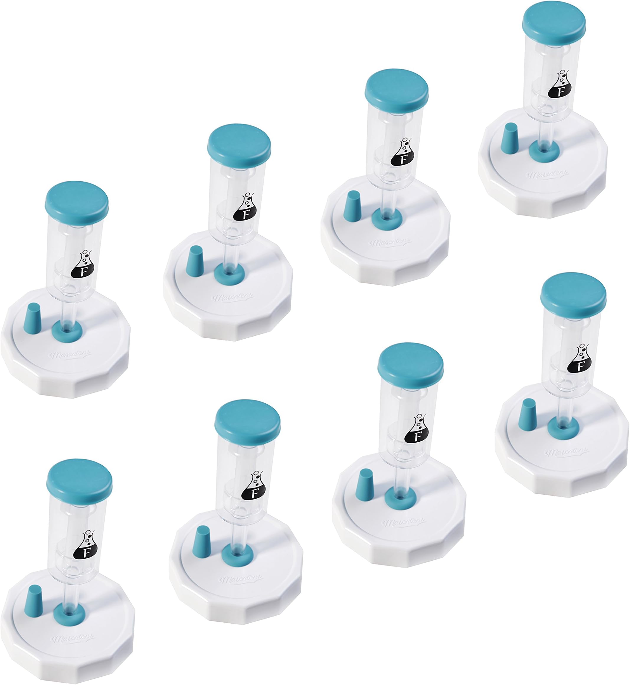 Fermentology Sauer System Mason Jar Fermentation Airlock Lid Kit - Includes Tough Tops Plastic Mason Jar Lids, 3-Piece Airlocks, Silicone Grommets, Gaskets and Stoppers - Wide Mouth - 8 Pack