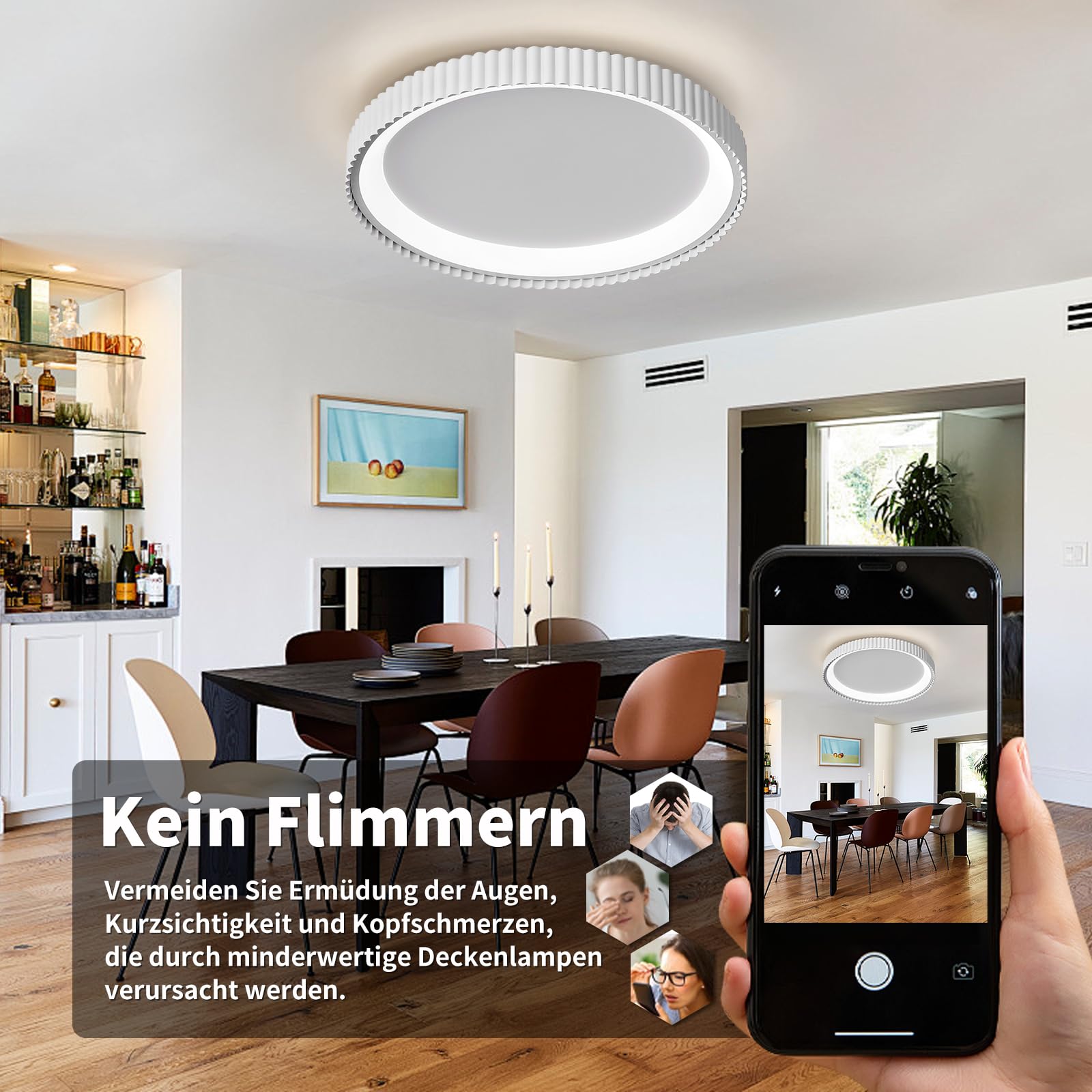 LED Dimmbar Wohnzimmer Deckenleuchte Schlafzimmerlampe mit Nachtlicht Funktion, 36W Deckenlampe für Schlafzimmer, Wohnzimmer, Büro,Esszimmer, Küche 50cm