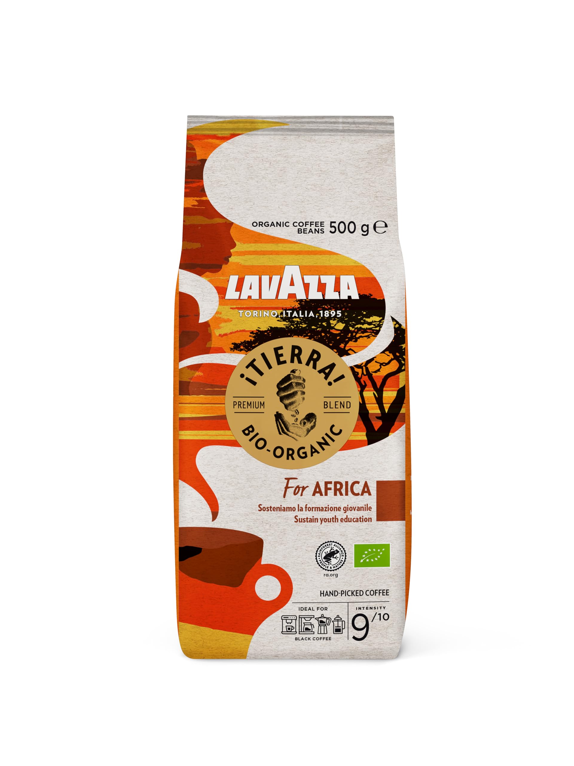 Lavazza Tierra For Africa, Organic Arabica and Robusta, Medium Roast Coffee Beans, Pack of 500g