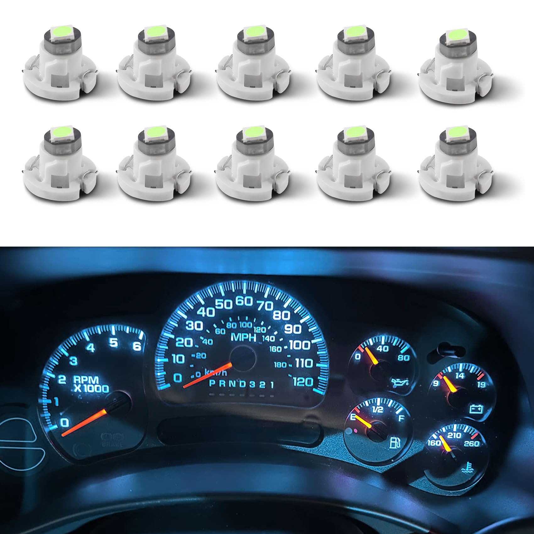 10PCS T4.2 Led Bulb Neo Wedge 10mm Base, Car Interior Dash Light, 12V IP65 Waterproof 3030 Chip LED Super Bright A/C Indicator Light, Climate Control Switch Indication Bulb for Cars (Ice Blue)