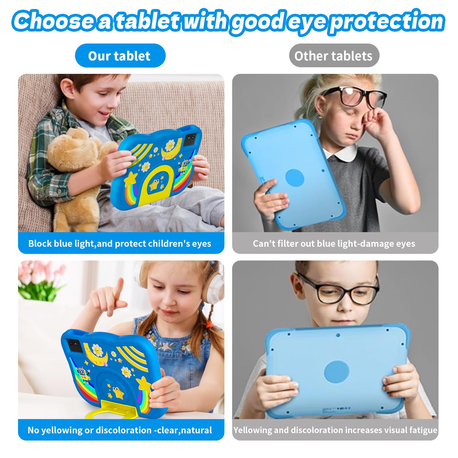 Tablet per bambini 10 pollici Android 14 tablet per bambini con octa-core, 6000 mAh, 10GB RAM + 64GB ROM, doppia fotocamera, WiFi, BT5.3, controllo parentale, bambini Tablet di apprendimento bambini