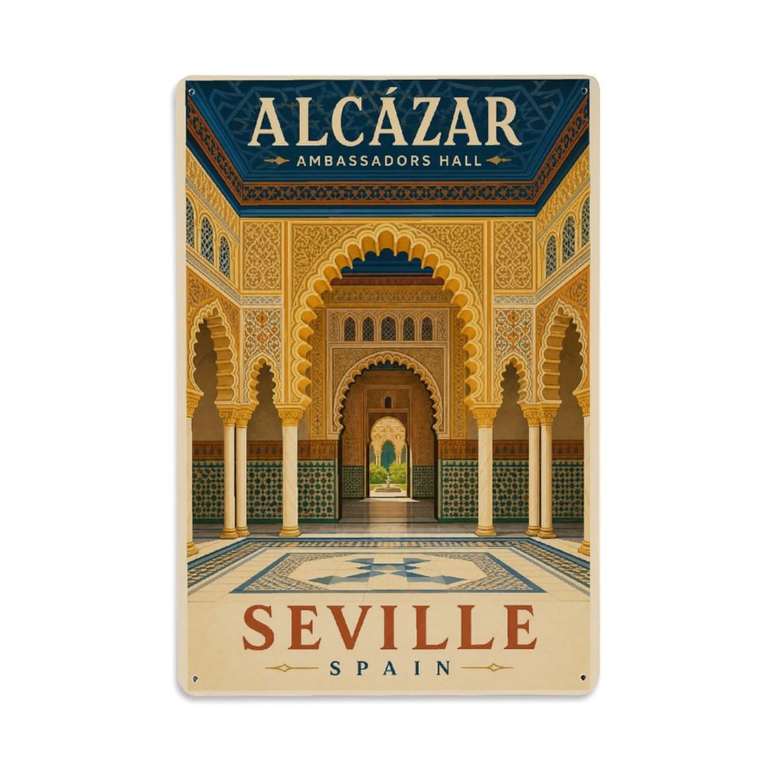 Yrnq 08X12inch Vintage Style Vintage Alcazar Ambassadors Hall Mudejar Arches Spain Metal Tin Sign