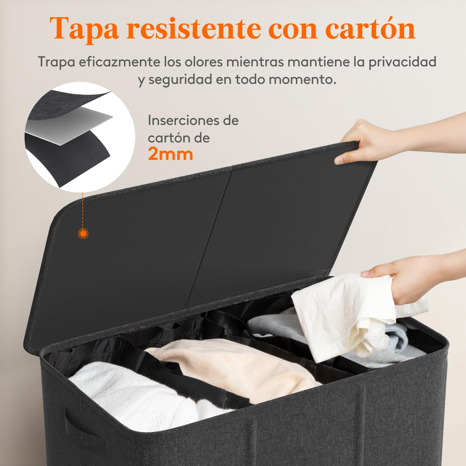 Lifewit 160L Cesto Ropa Sucia 3 compartimentos con Tapa, Grande Cubo Ropa Sucia con 3 Bolsas Para Colada Extraíbles, Cesto Ropa Sucia con Asas para Dormitorio Baño Lavanderia, Gris Oscuro