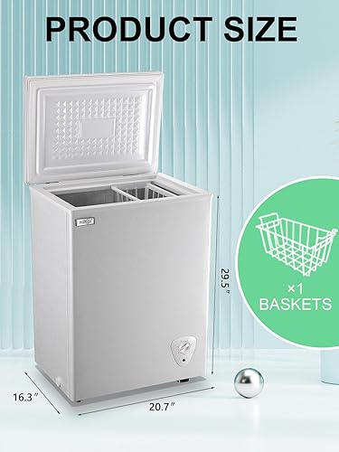 Miniatura 2 de Congelador de pecho pequeño de 3.5 pies cúbicos Mini congelador negro independiente puerta superior congelador ajustable 7 termostato y cesta