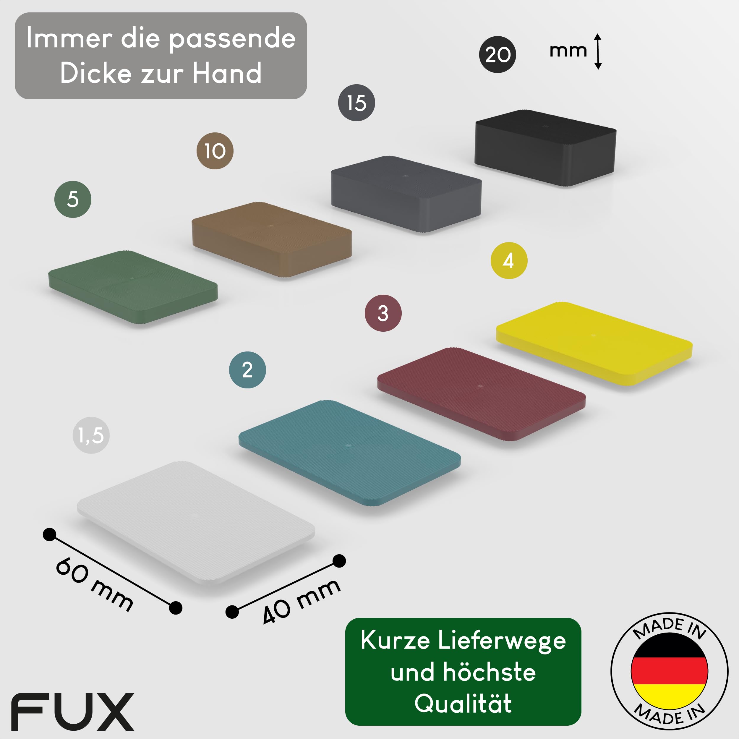 40 stuks kunststof beglazingsblokken, set, 75 x 40 x 1,5-10 mm, afstandhouders, onderlegplaten en raam, glasblokken voor tegelleggen