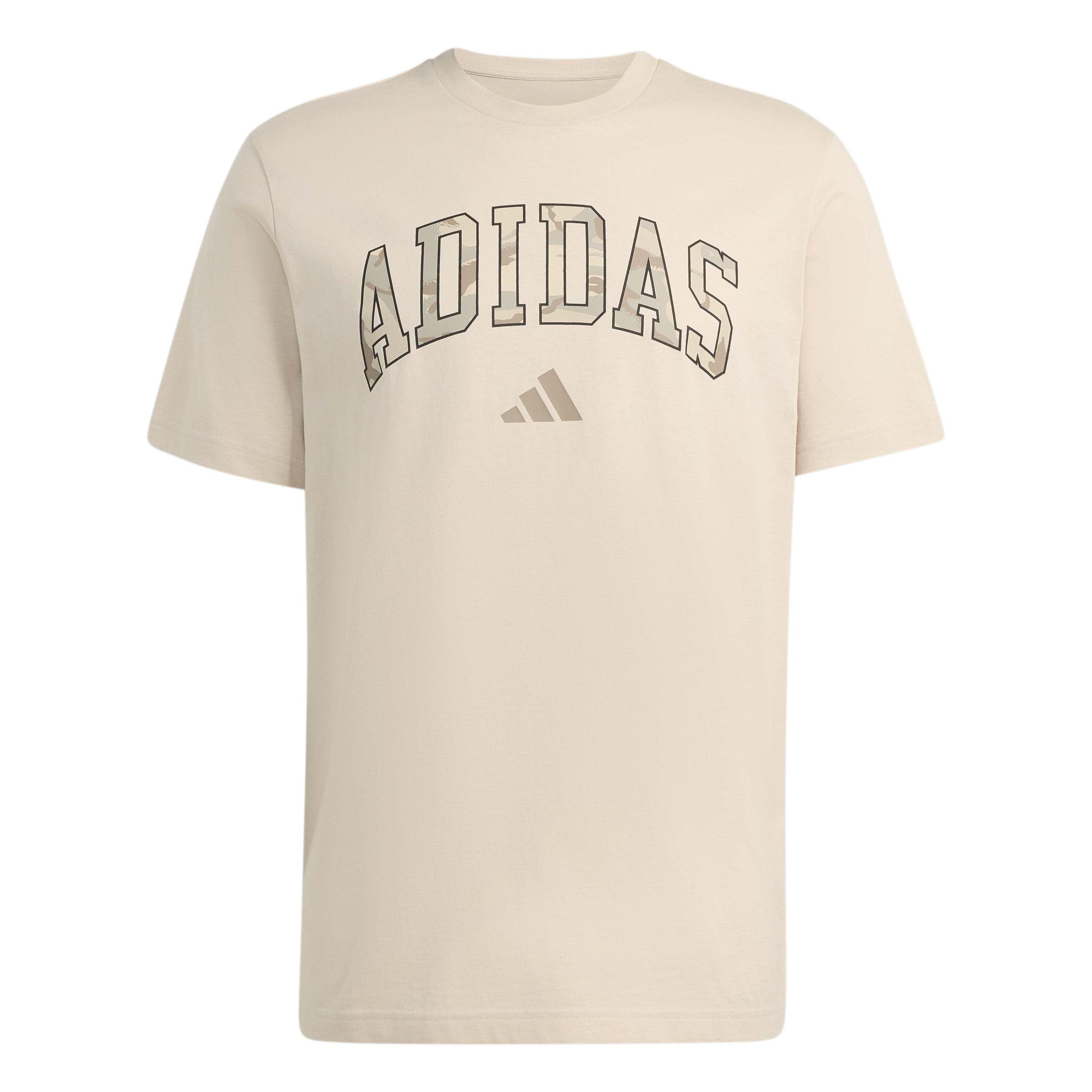 adidas Men's Camo Script Graphic Shirt, Crystal Linen, L