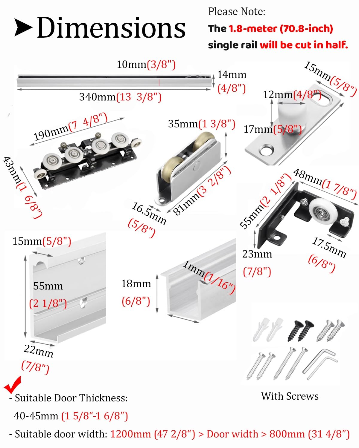 Kit per porta scorrevole, invisibile fantasma per porte scorrevoli, per un funzionamento regolare, compatibile con varie dimensioni, bypassando binari delle porte