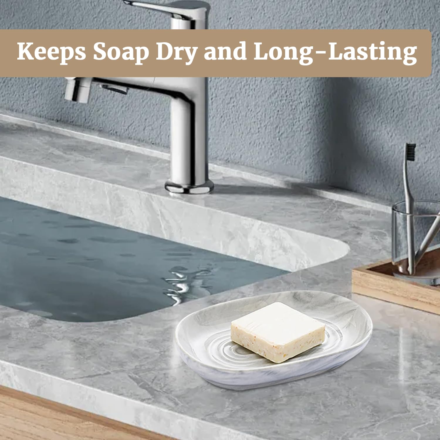 Ceramic Soap Dish Grey Bathroom Accessories, Anti-Slip Soap Holder, Soap Dishes for Bathroom Easy to Clean - Image 4