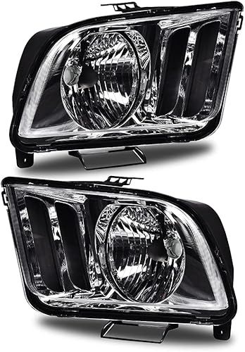 Miniatura 1 de PIT66 Faros delanteros, compatibles con Ford Mustang 2005 2006 2007 2008 2009 lado del conductor y pasajero lente transparente carcasa cromada H13