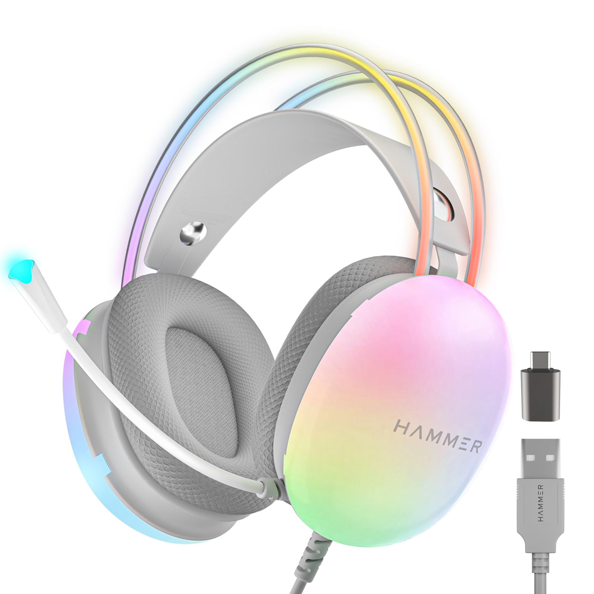 HAMMER Blaze Wired Over Ear Gaming Headphones, 50mm Drivers, RGB Cyan - Image 1