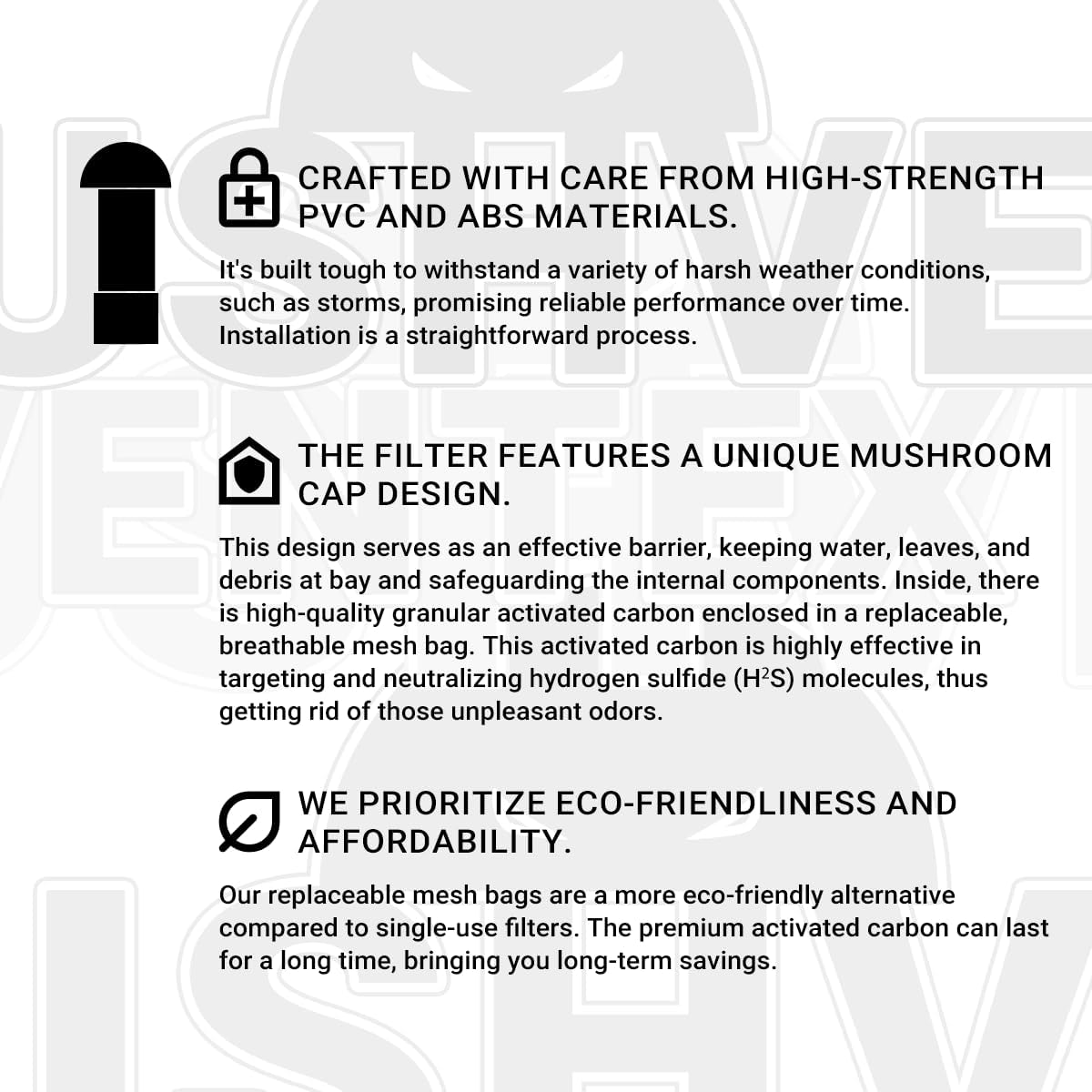 Vent Stack Pipe Filter with Mushroom Cap | Eliminates Outdoor Odors | Fits Standard PVC/ABS Pipes | Durable ABS Construction | Long-Lasting Activated Carbon | Earth-Friendlier | Fits 3.0" - Image 5