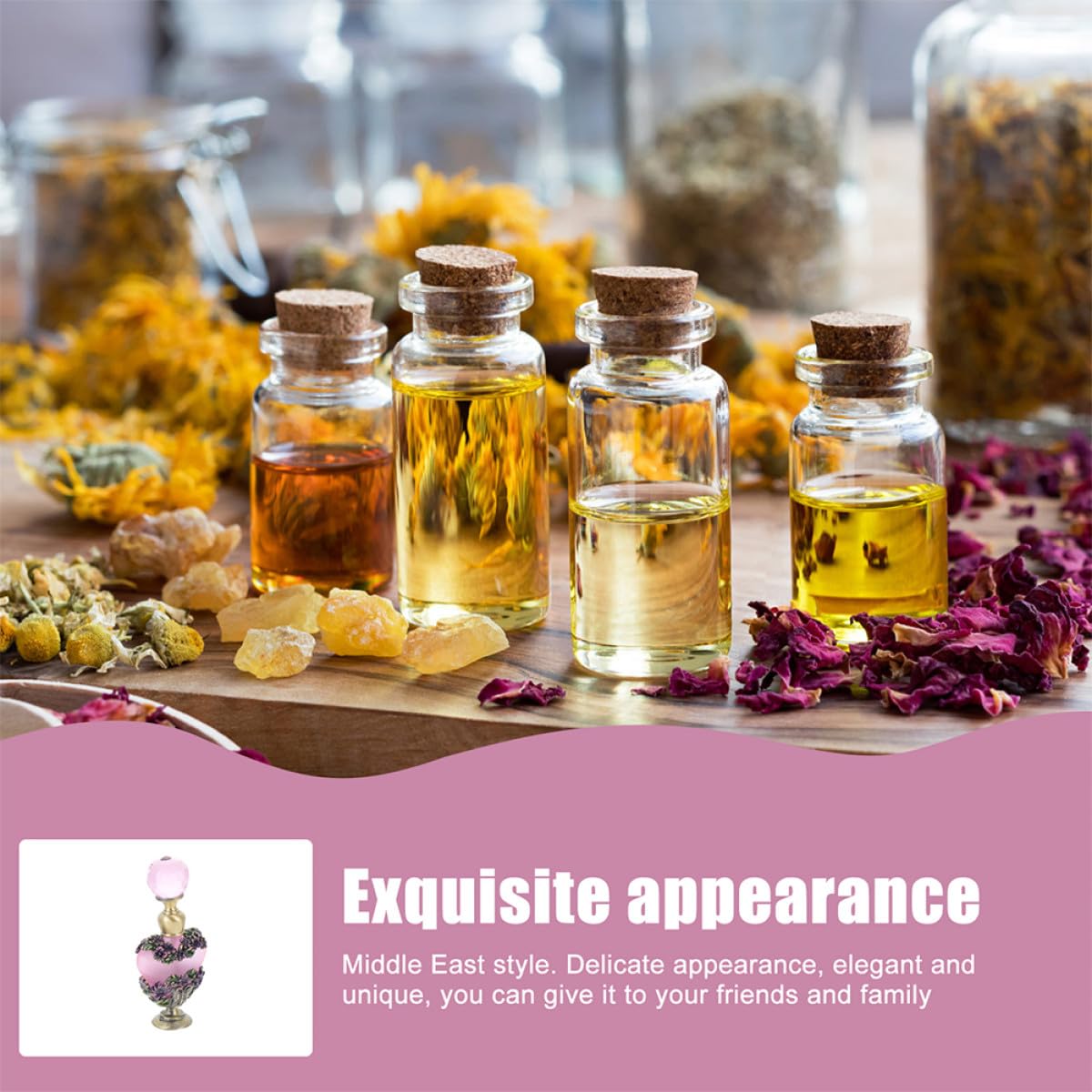 Ciieeo Botellas de Perfume Vacías Vintage 2 Piezas 5 Ml, Frascos de Aromaterapia para Aceites Esenciales y Perfumes, Diseño Pintado a Mano, para Uso Diario y Viajes