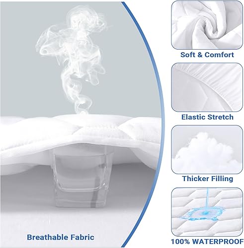 Miniatura 3 de MUXHOMO Protector de colchón tamaño individual, funda de colchón acolchada 100% impermeable, suave y refrescante, sin ruido, bolsillo profundo de 6
