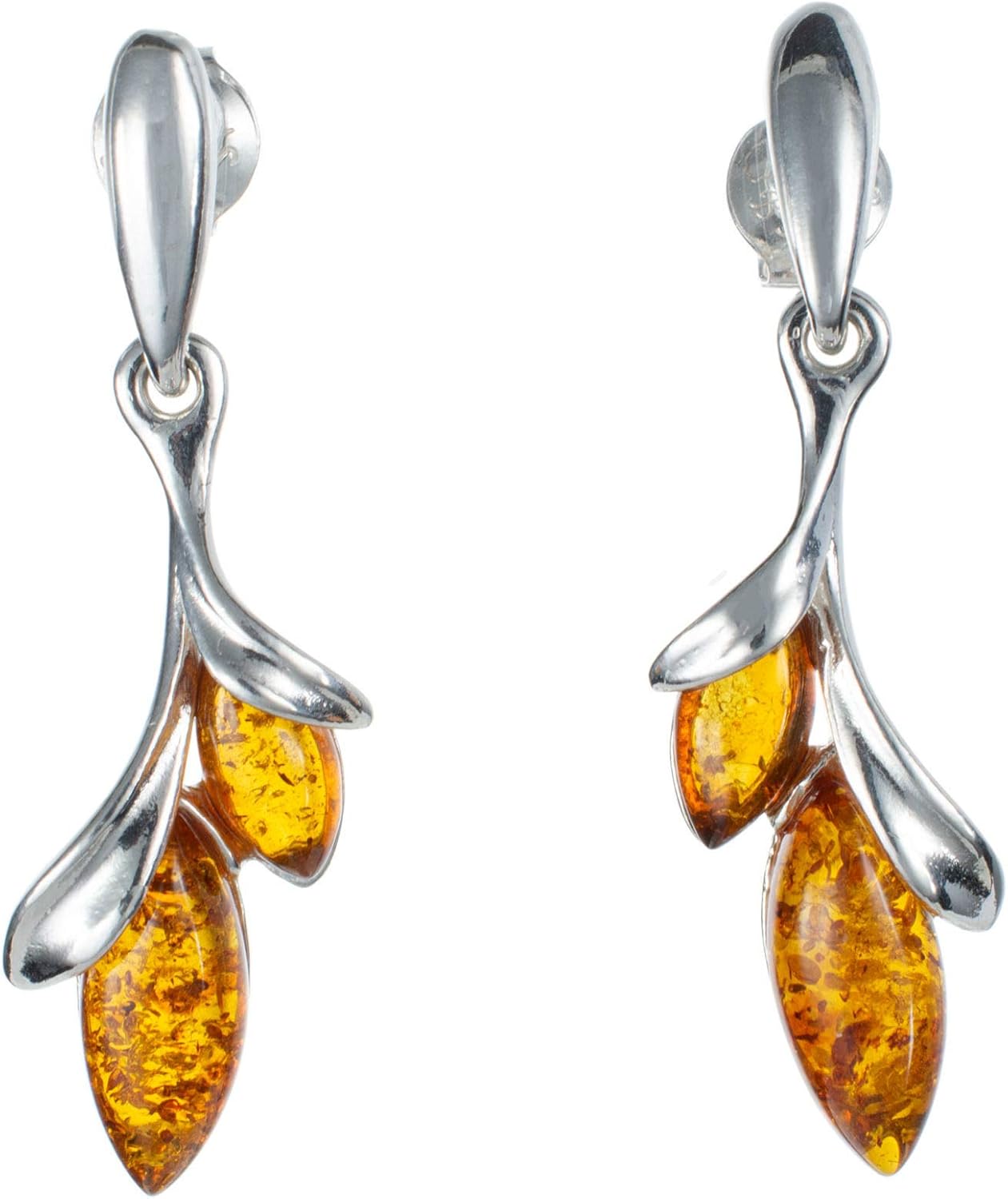 Amber Earrings - Sterling Silver and Baltic Honey Amber Earrings "Alicia" - Amber - Baltic Amber Hypoallergenic Earrings - Sterling Silver Jewelry Collection