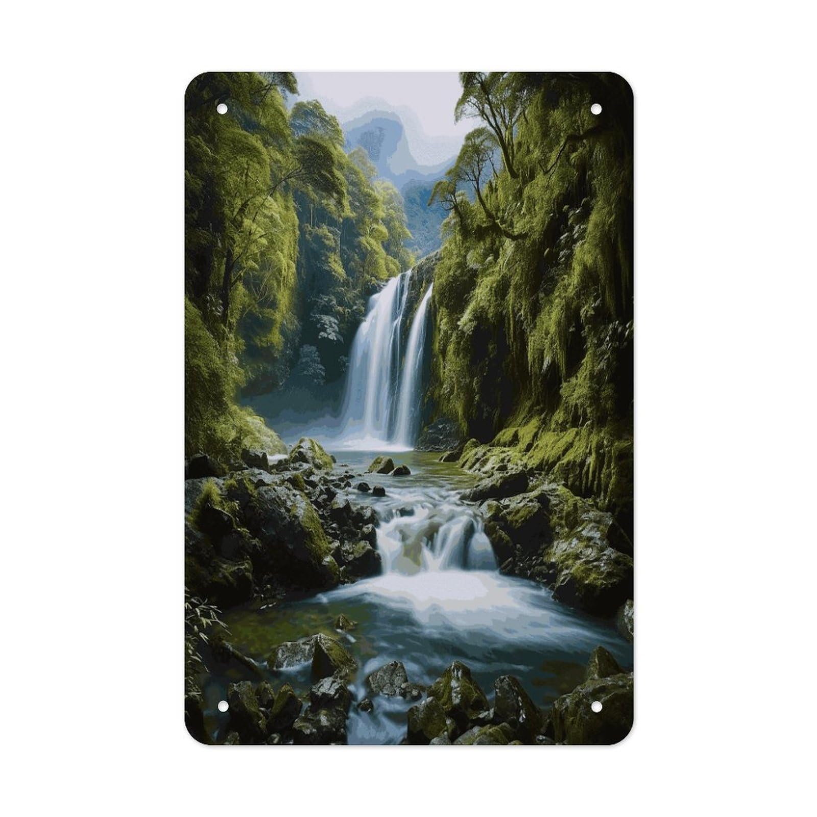 LDGSUPH Waterfall Landscape Painting Wall Art Prints Folded Edge Iron Sheet Painting with Holes for Wall Prints Decorative Picture Metal Signboard Decor Painting for Outdoor Indoor Wall Decor