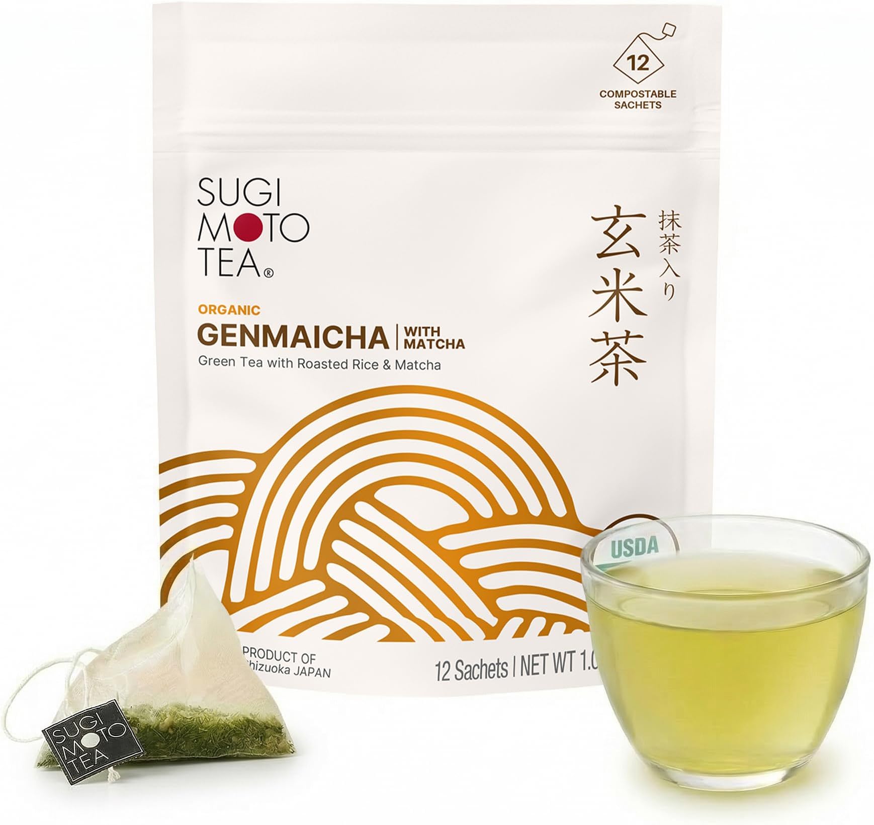 Japanese Organic Genmaicha with Matcha Green Tea Bags 12 Count