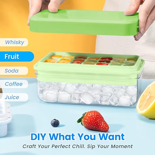 Miniatura 18 de Bandeja para cubitos de hielo con tapa y contenedor, 32 moldes para cubitos de hielo, bandejas de hielo para congelador, molde de bandeja