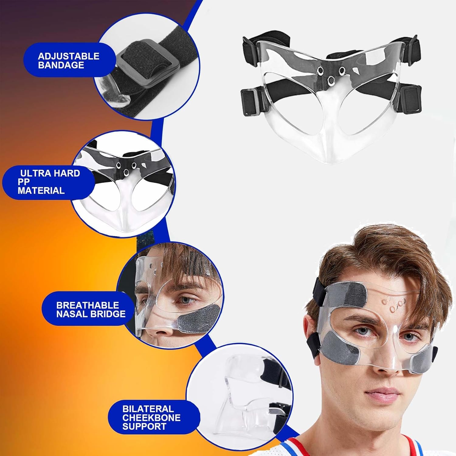 Nose Guard for Sports, Broken Nose, Adustable Face Mask with Foam Padding, Forehead Vents for Youth,Men and Women,Adult,Basketball,Baseball,Football,Softball Face Guard(Clear) - Image 5