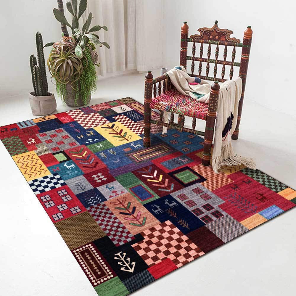 Design Teppich rutschfest waschbarer 120x160cm mehrfarbiges Patchwork Groß für Wohnzimmer, Schlafzimmer, Kinderzimme