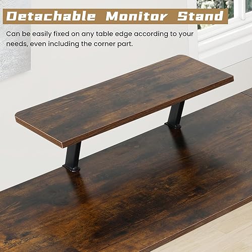 Miniatura 24 de BLKMTY Escritorio en forma de L para juegos de PC, escritorio para computadora con soporte para monitor, escritorio grande para estudiar, mesa Negro