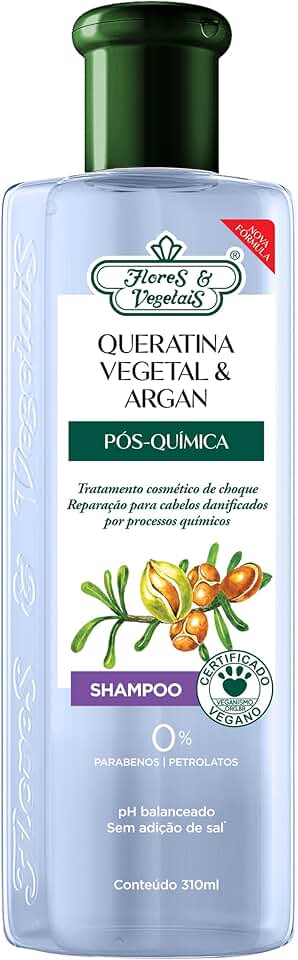 Flores & Vegetais Shampoo Queratina Vegetal E Argan Pós-Química 310Ml