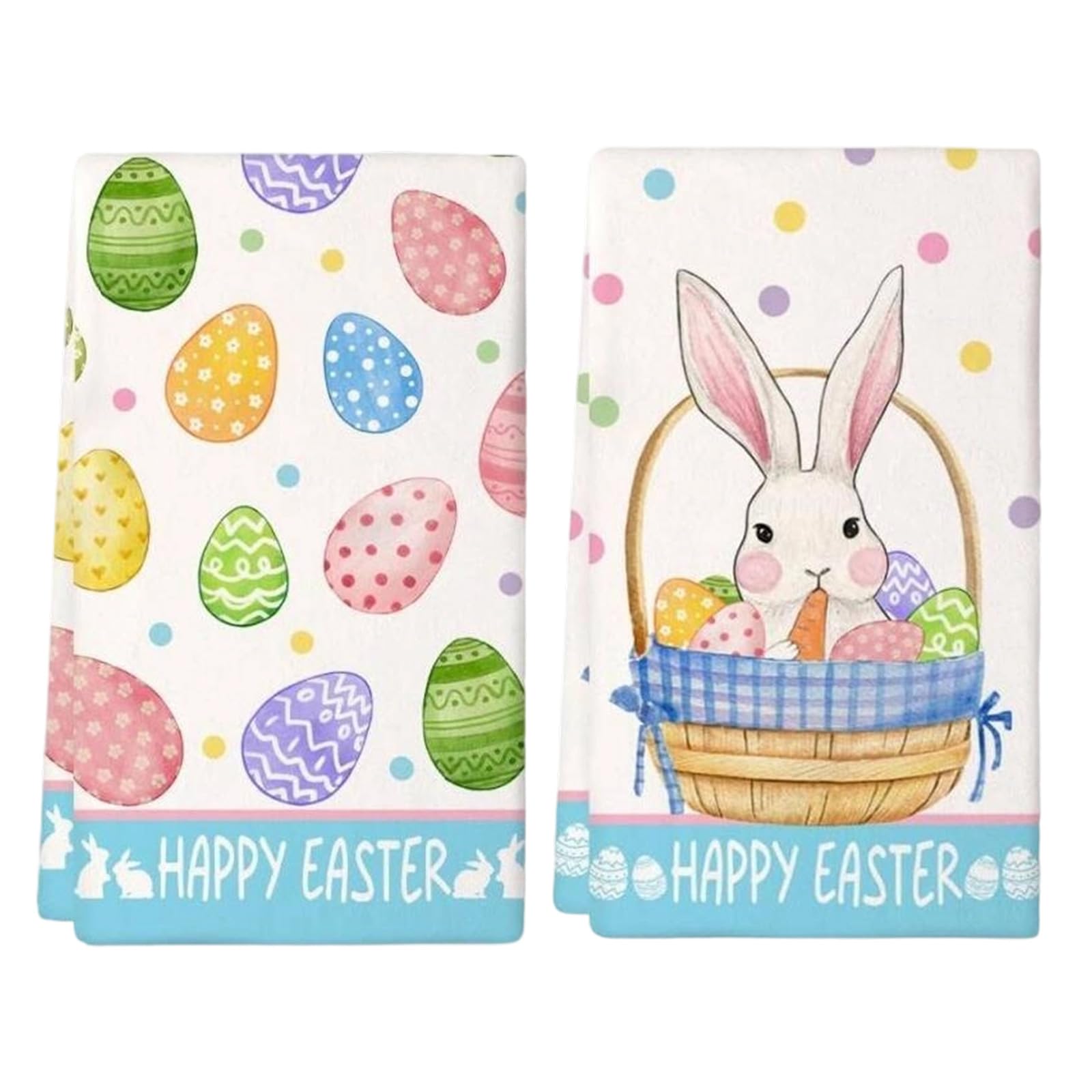 Tsophreniq 2Pcs Microfiber Kitchen Towels Easter Rabbits Eggs Pattern Absorbent Cleaning Cloths for Spring Party Decoration Cleaning Microfiber Towel