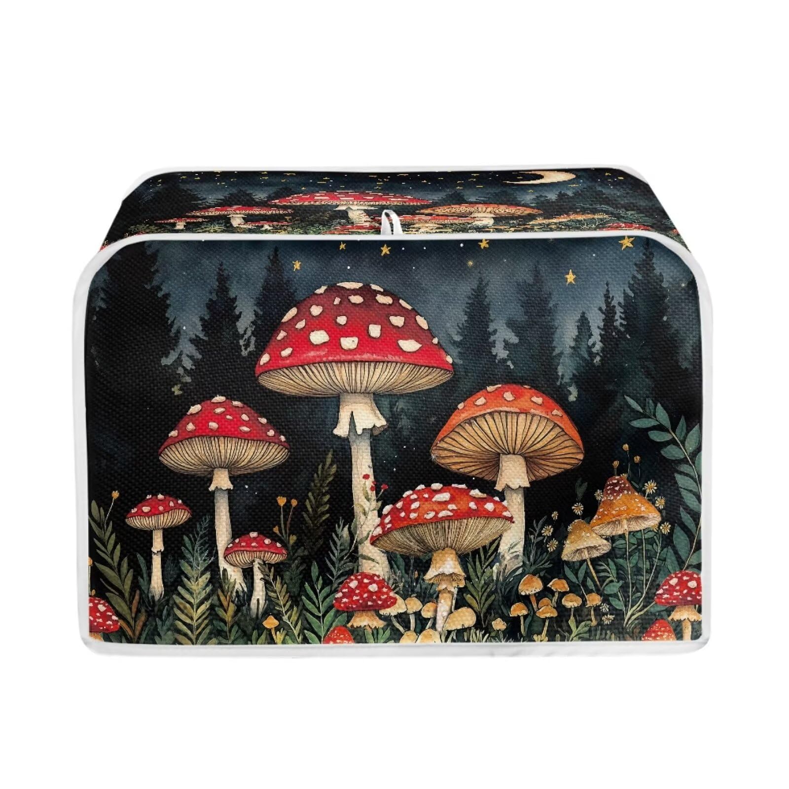 Talayituse Mushroom Forest Moon Star Print Toaster Cover 4 Slice Wide Slot, Lightweight Bread Maker Cover Dust Protection Washable Appliance Bag, M