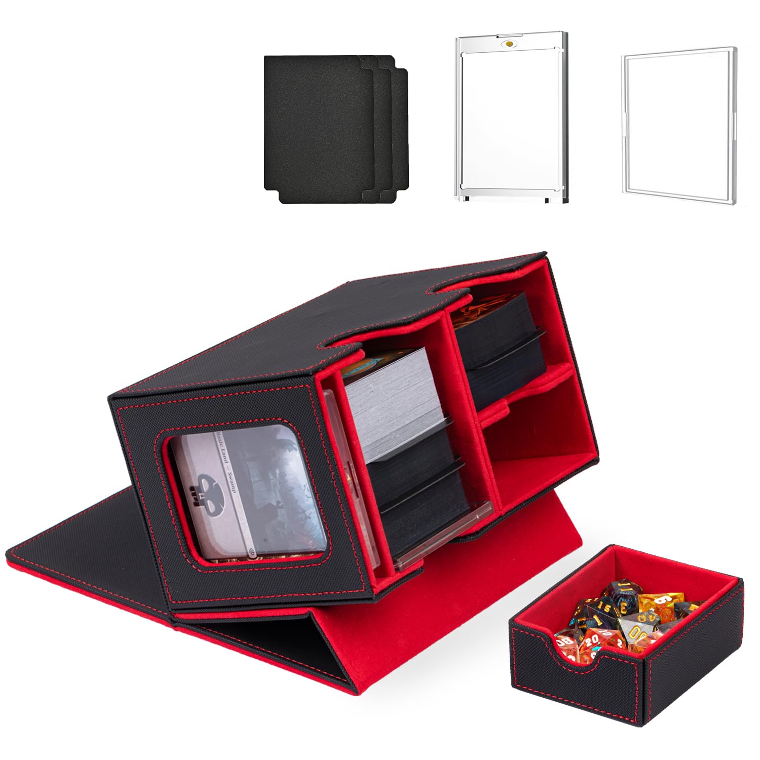 WELLMILLER MTG Deck Box for Commander with Dice Tray,Designed for MTG Commander Card Deck Box Fits 200+ Double Sleeved Cards,Card Storage Box with 3