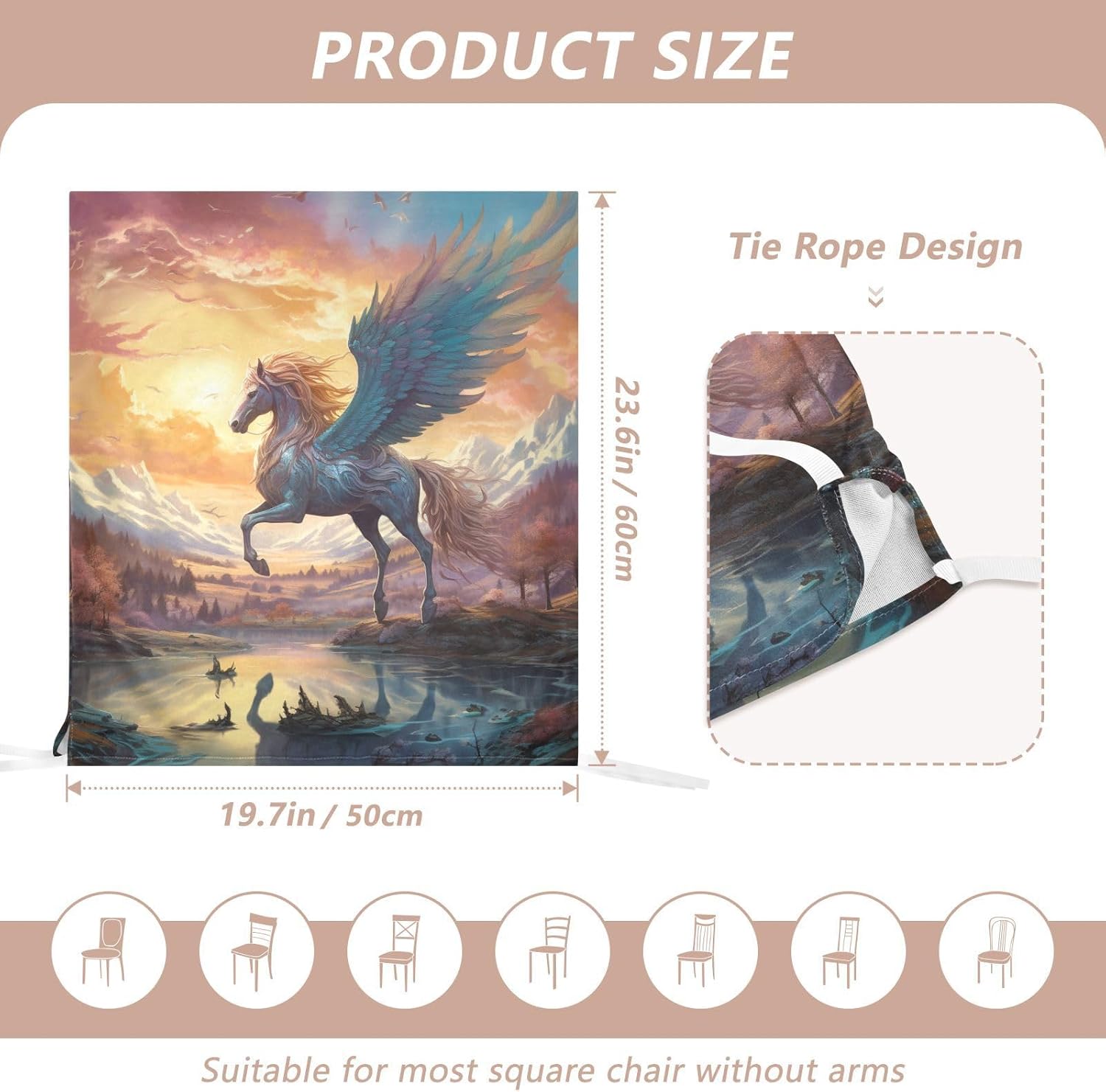 ALAZA Fantasy Landscape with Winged Horse in The Sky Chair Back Cover Set of 6, Washable Reusable Removable Chair Slipcovers Decorative Chair Cover for Home Kitchen Wedding Party