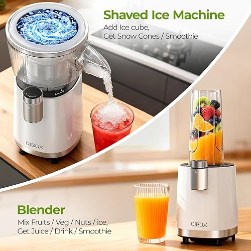 Miniatura 3 de QIBOX Máquina de cono de nieve y licuadora de batidos 2 en 1, potente máquina de hielo afeitado de 700 W, máquina de slushine para preparar bebidas