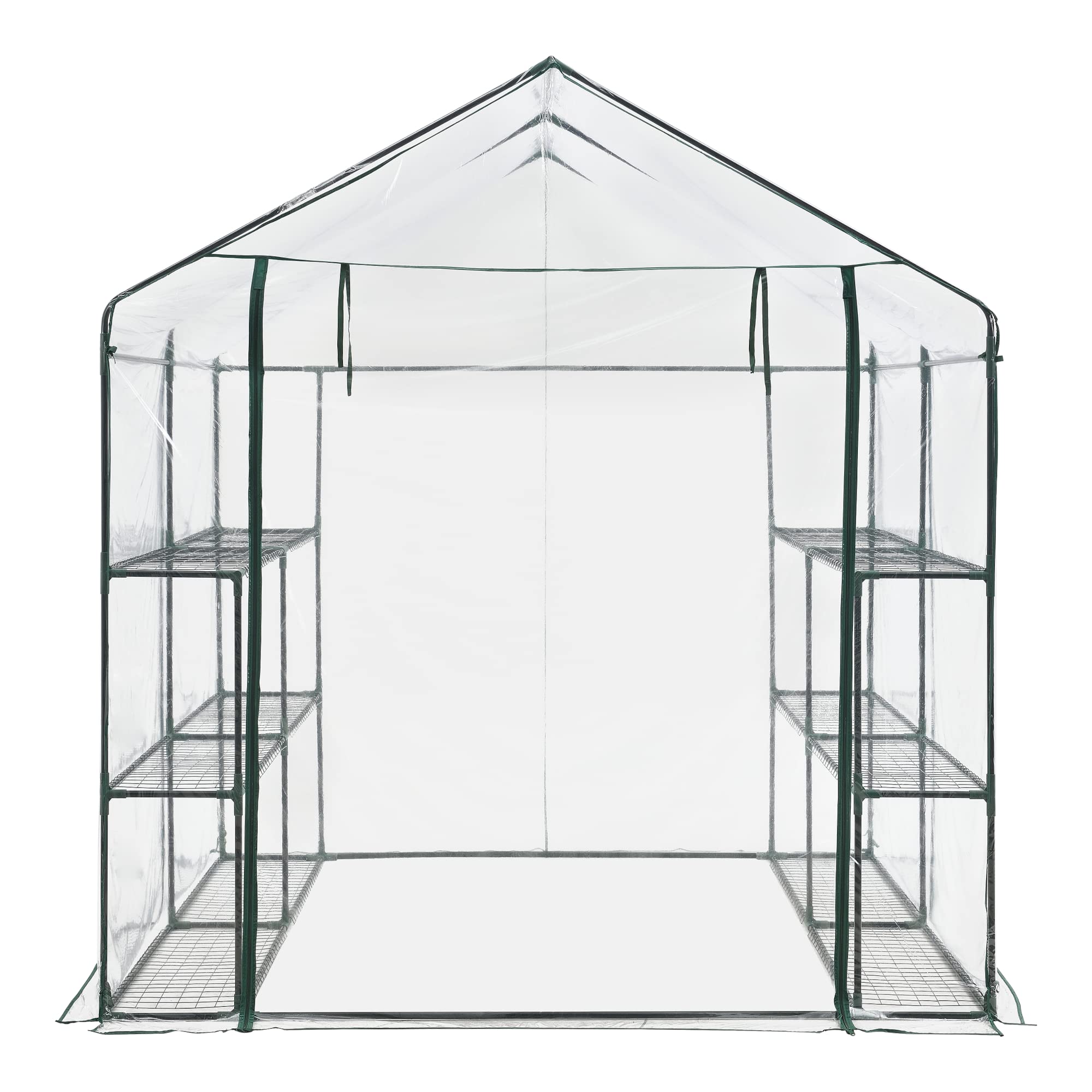 Serra da Giardino con 6 Ripiani (LxPxA) 200 x 200 x 220 cm Copertura in PVC e Telaio in Acciaio - Apertura Porta con Zip - Forma di Casetta