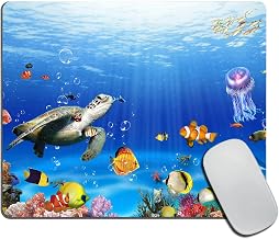 Ocean Underwater Marine Life Mouse Pad, Sea World Animals Tropical Fish with Turtles Coral Rectangular Mouse Pad, Non-Slip Rubber MousePads for Office Home Laptop, 9.5"x7.9"x0.12" Inch