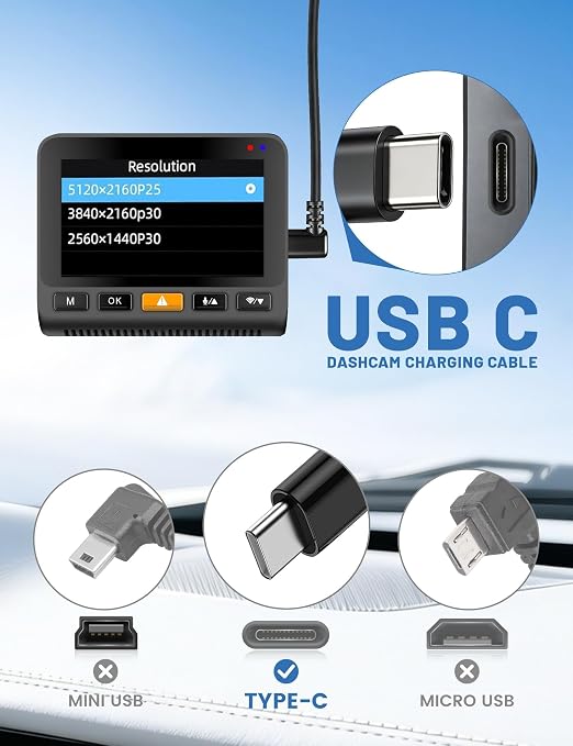 Cable de alimentación USB C 90 grados para dash cam 10 pies miniatura 2