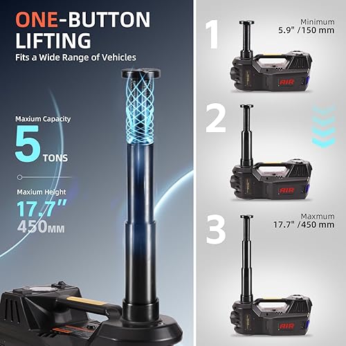 Miniatura 8 de FEANISIFEI Gato eléctrico para automóvil de 5 toneladas, 12 V, con bomba inflable incorporada, gato hidráulico eléctrico para SUV, cambio de