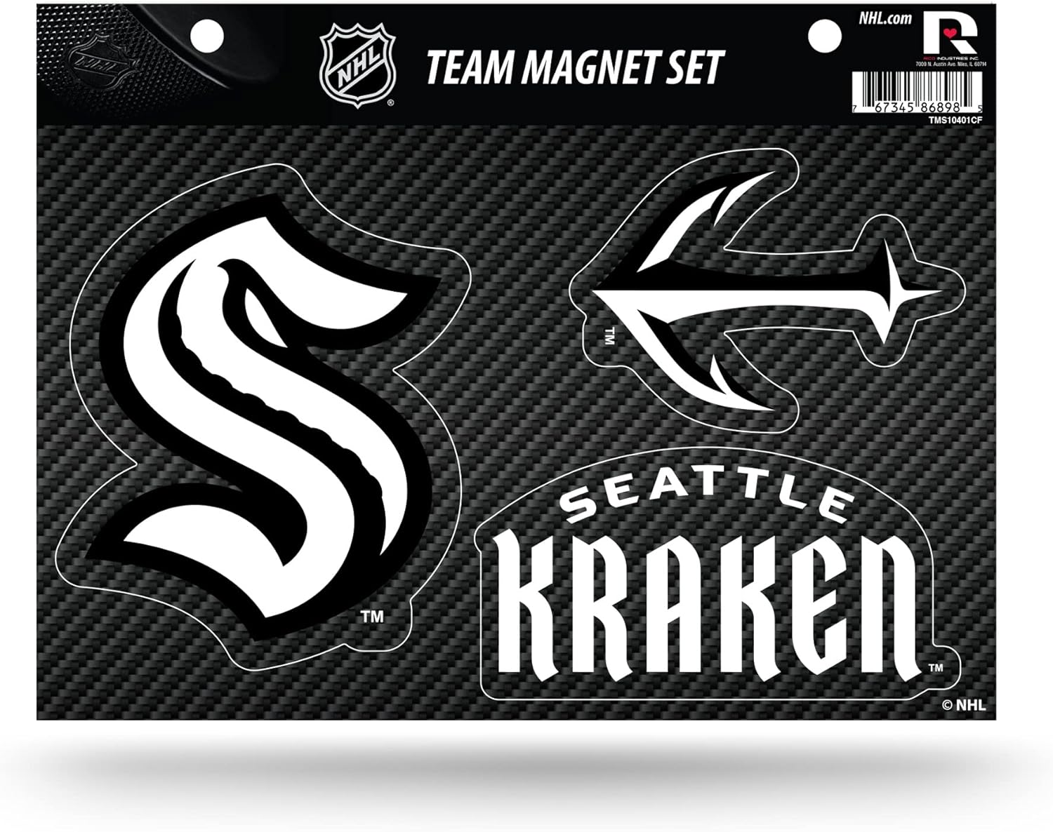 Rico Industries NHL Seattle Kraken Carbon Fiber Team Magnet Set 8.5" x 11" - Home Décor - Regrigerator, Office, Kitchen