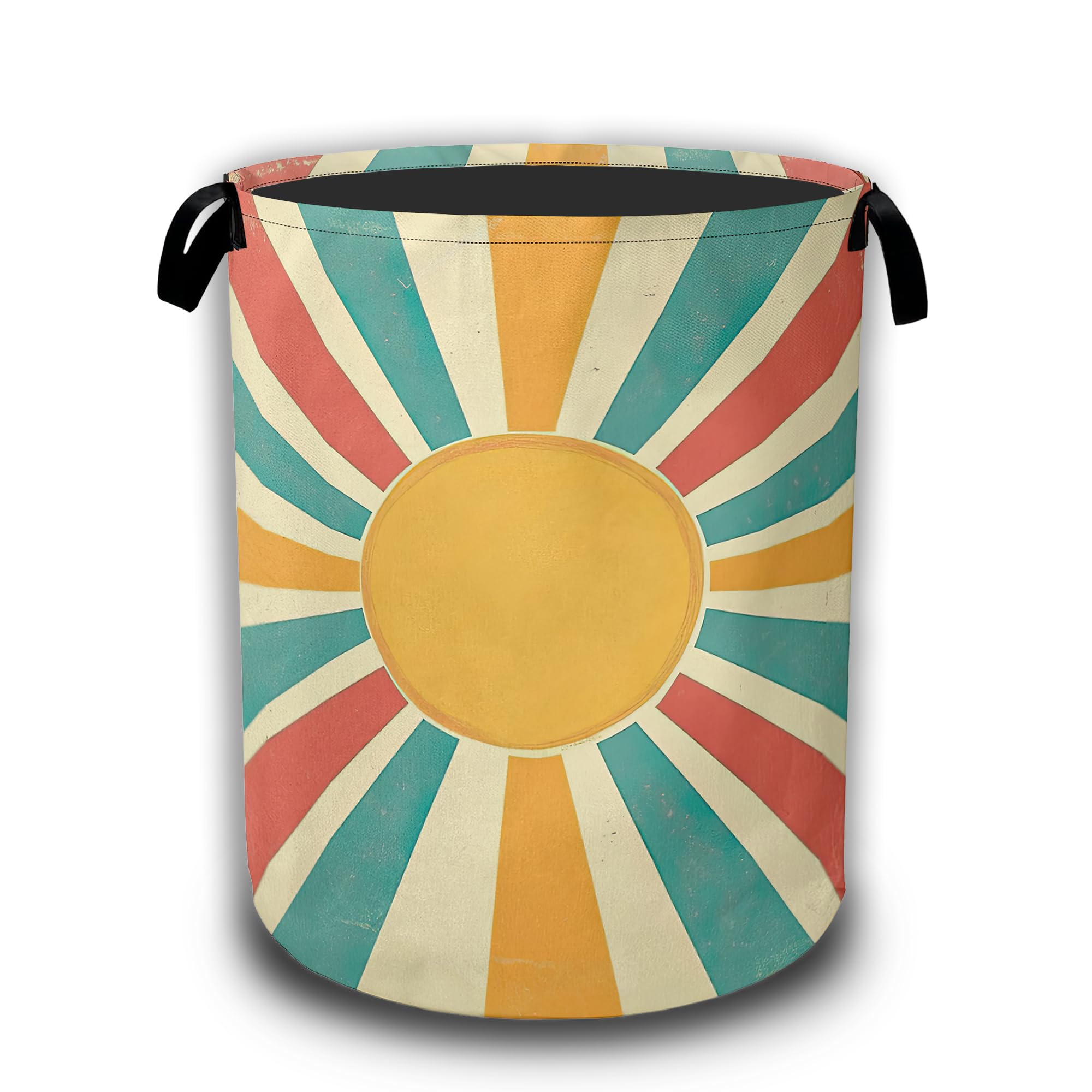 Groovy Retro Sun Laundry Baskets,Laundry Hamper,Storage Basket with Handles for Bathroom Bedroom College Dormitory Living Room Nursery Organizer 16"x20.8"