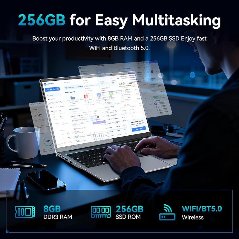 Tylvx 15.6" FHD Laptop, 8GB RAM 256GB SSD, Dual-Core M3-8100Y Processor up to 3.4GHz, Ultra Thin & Portable, Long Battery Life, Win 11 Laptop Computer for Student, Home, Business, Streaming image 4