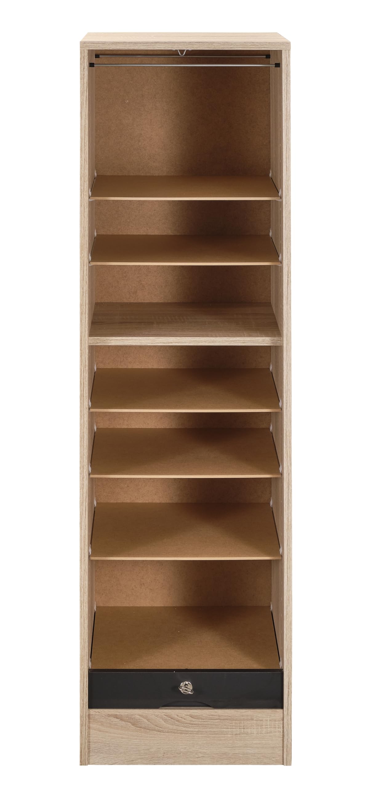 SIMMOB Classeur à Rideau 8 Tablettes 1 Kit Dossiers Serrure L 41,4 H 140,4 P 44 cm - Chêne + Rideau Noir