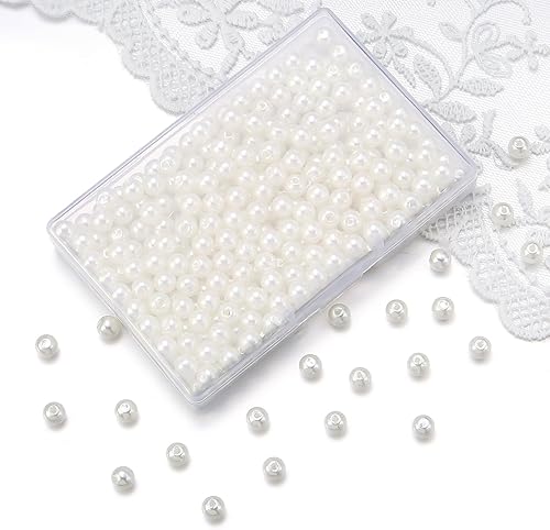 Foirse - 200 cuentas de perlas sueltas blancas estéticas para hacer joyas, pulseras, collares, aretes, accesorios, manualidades (0.236 pulgadas)